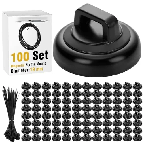 Magnetic Zip Tie Mount and Nylon Cable Ties, Black