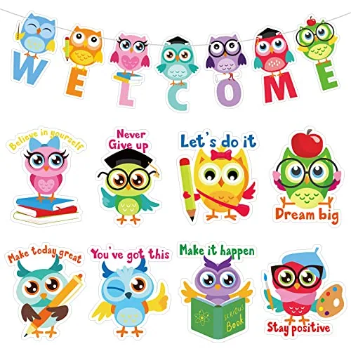 35 Piece Owl Welcome Bulletin Board Set Colorful Owl Inspirational, Multicolour