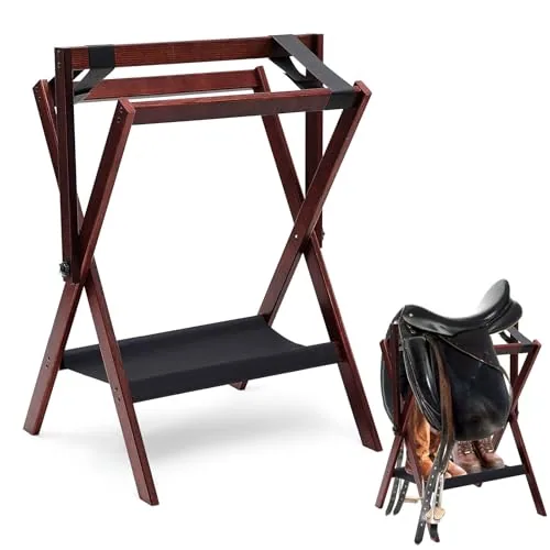 Pine Wood Saddle Rack Portable Folding Horse Saddle Stand, Brown