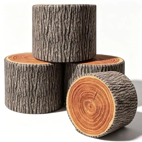 4 Piece Tree Stump Stool Round Throw Pillows Wood Floor Cushions