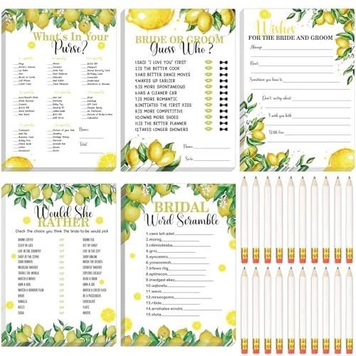 145 Piece Lemon Bridal Shower Game Bridal Shower Favors Wedding, Yellow