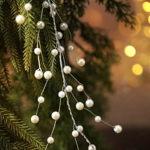 3.94 ft Pearl Beads Christmas Garland Pearl Teardrop, White