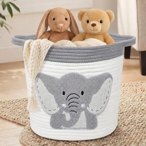 Folding Large Cotton Rope Baby Basket, Grey
