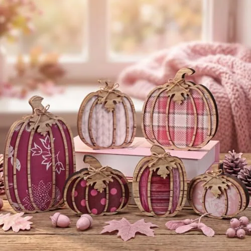 6 Piece Fall Pumpkin Decor, Pink
